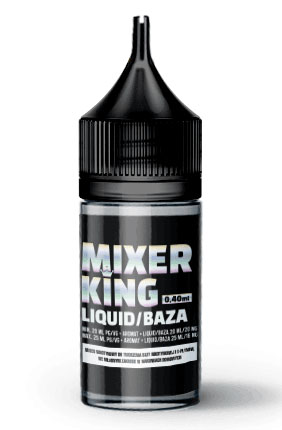 Czarna butelka Mixer King Freebase z zakraplaczem, etykieta Liquid/Baza 0,40 ml